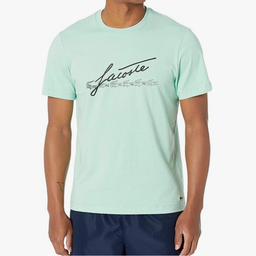 Lacoste Regular Fit Short Sleeve Script Green Tee T-shirt Cotton Men Size S New